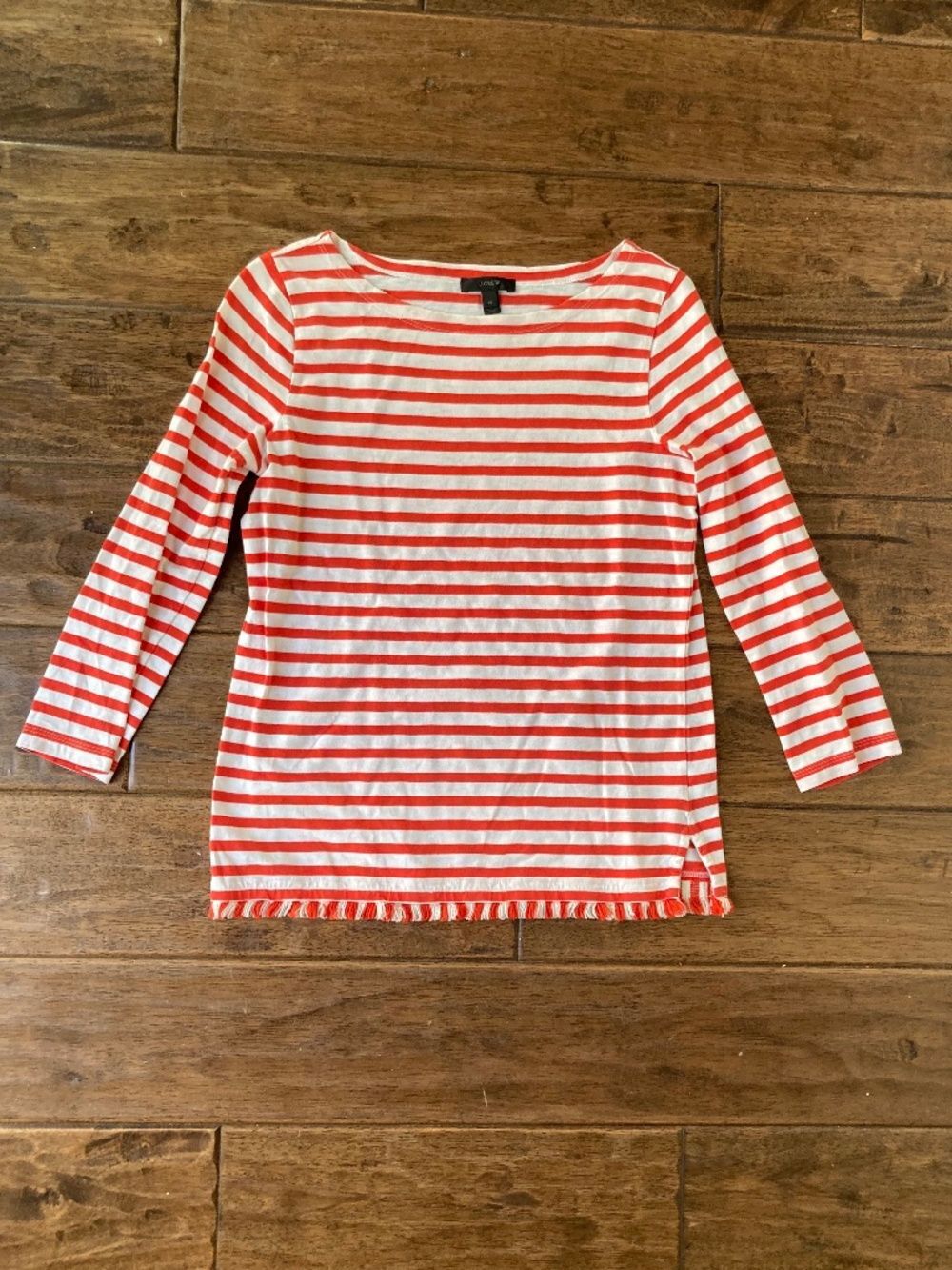 J. Crew Red & White French Stripes Top XS Fringe Bottom Boat Neck Nautical